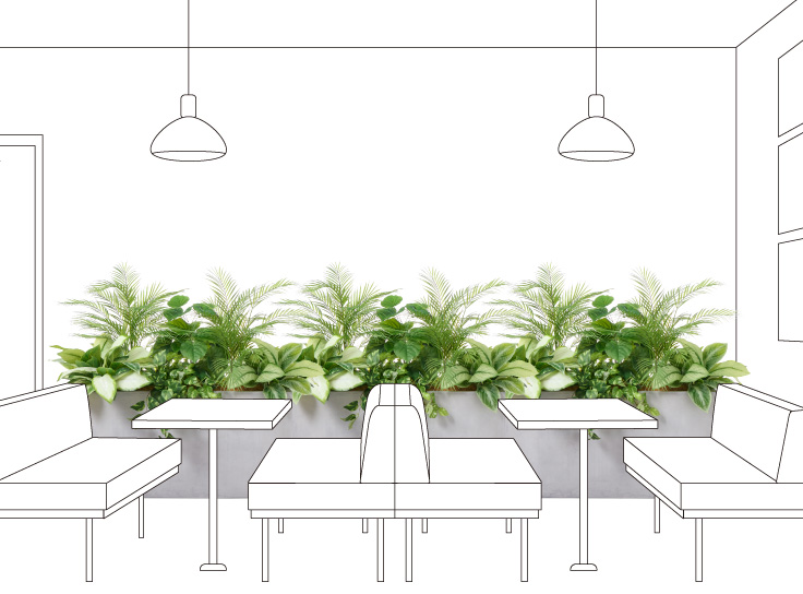 植栽パーテーションで仕切る、やさしい空間設計（飲食店・オフィスの室内植栽）